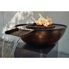 The Outdoor Plus 27" Sedona Hammered Copper Fire and Water Bowl - Gravity Spill